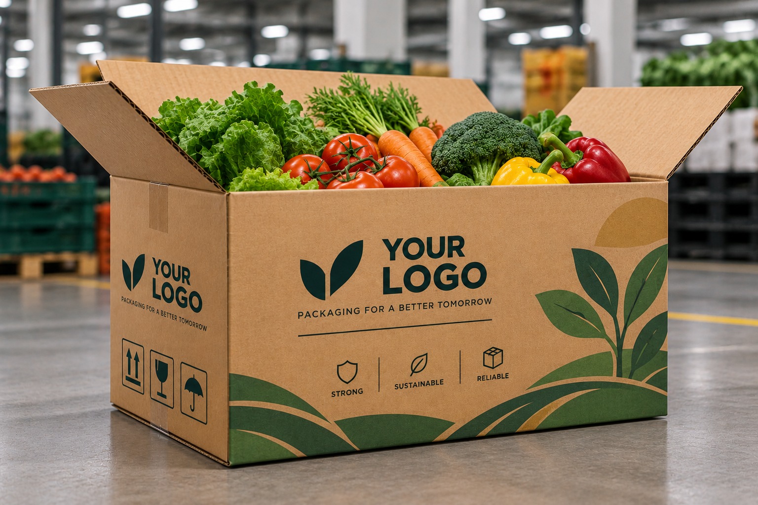 Fresh agricultural produce packed in a corrugated box