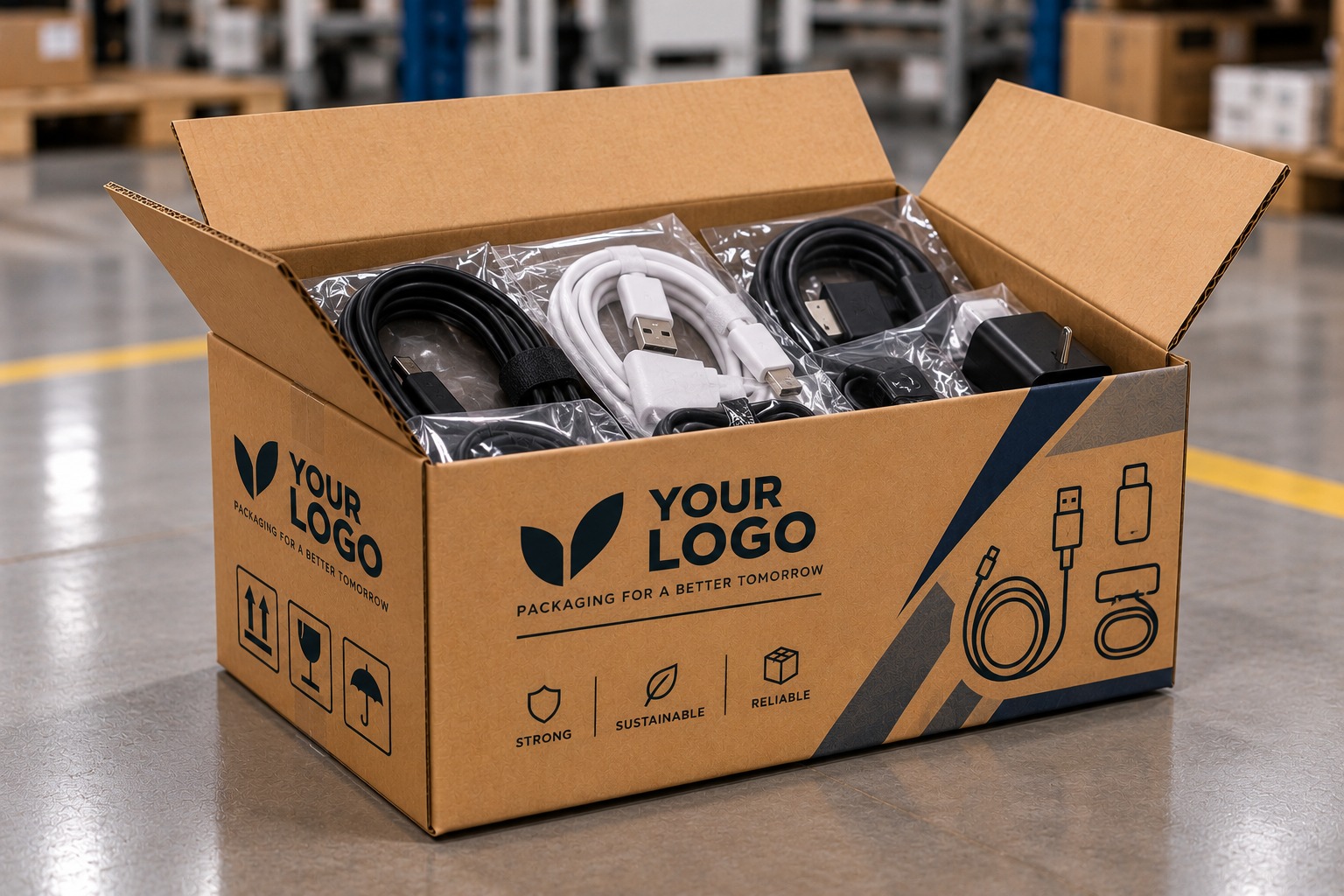 Electronic accessories arranged in corrugated packaging